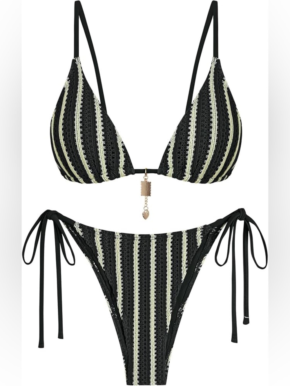 Zaful Navy Blue Crochet Stripe Bikini Set • NWT • Size Small